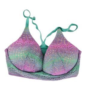 Body By Victoria's Secret Lace Lightly Lined Plunge Bra 32DD Turquoise Pastel